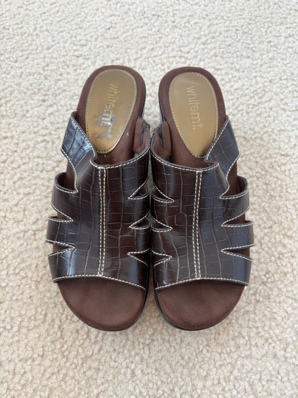 White Mt. Brown Women's Croc-Embossed Slip-On Sandals Size 8